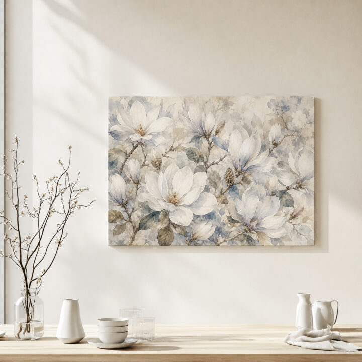 Leinwandbild Magnolien in Weiß und Blaugrau
