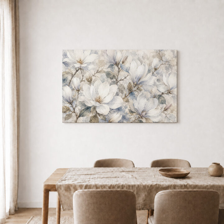 Leinwandbild Magnolien in Weiß und Blaugrau
