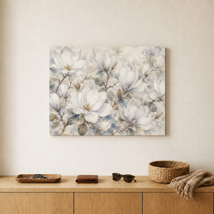 Leinwandbild Magnolien in Weiß und Blaugrau