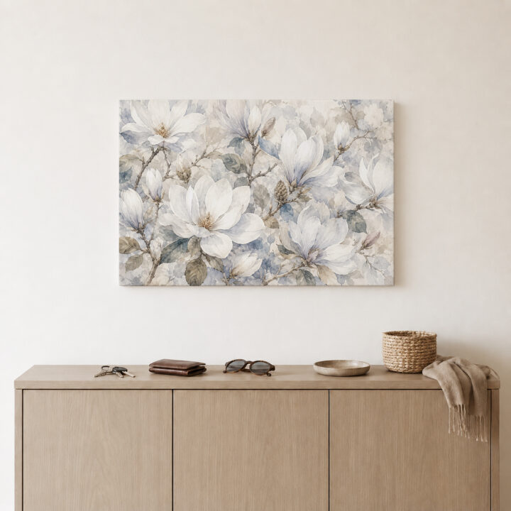 Leinwandbild Magnolien in Weiß und Blaugrau