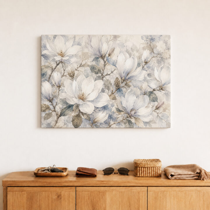 Leinwandbild Magnolien in Weiß und Blaugrau