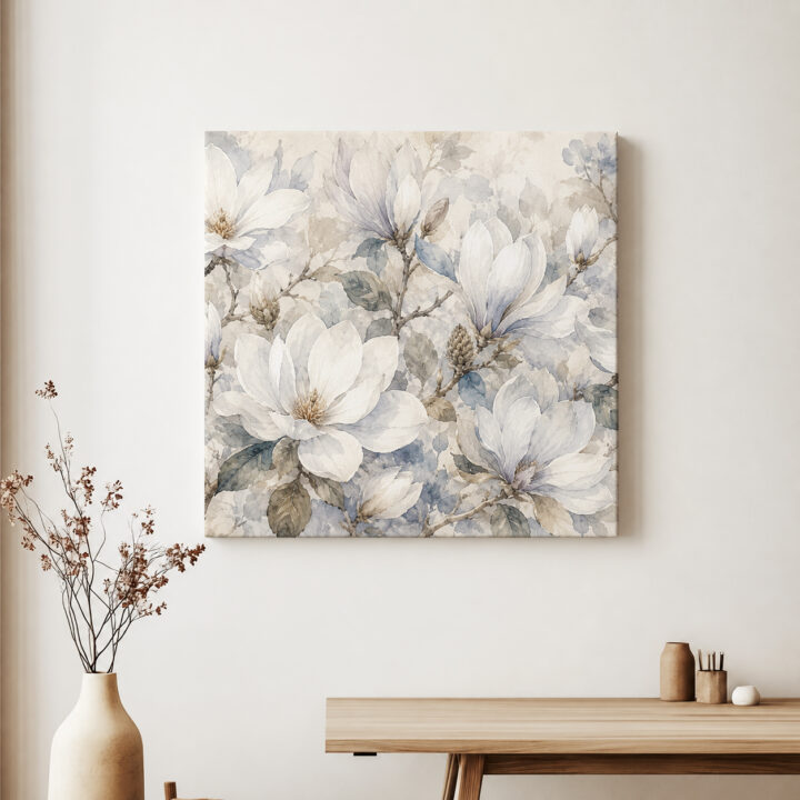 Leinwandbild Magnolien in Weiß und Blaugrau