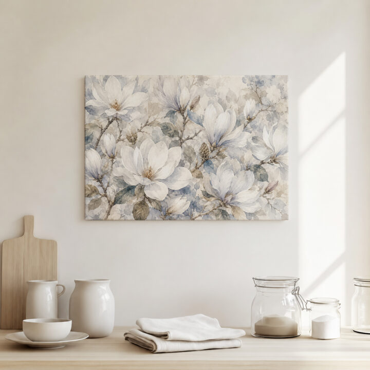 Leinwandbild Magnolien in Weiß und Blaugrau