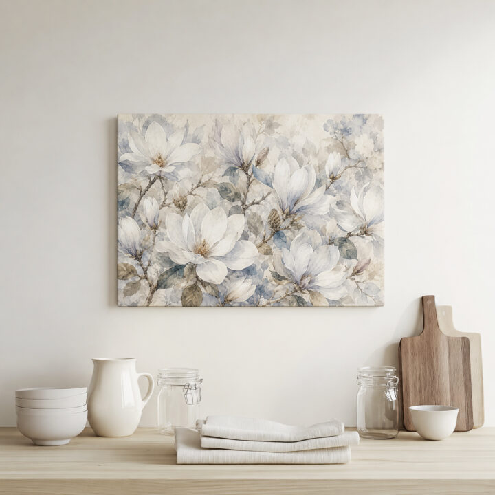 Leinwandbild Magnolien in Weiß und Blaugrau