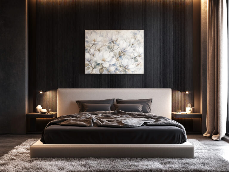 Leinwandbild Magnolien in Weiß und Blaugrau