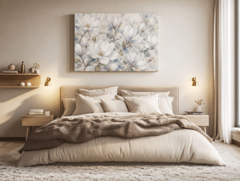 Leinwandbild Magnolien in Weiß und Blaugrau