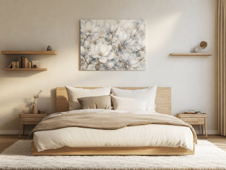 Leinwandbild Magnolien in Weiß und Blaugrau