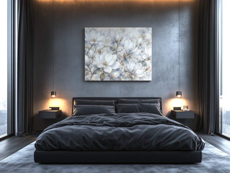 Leinwandbild Magnolien in Weiß und Blaugrau