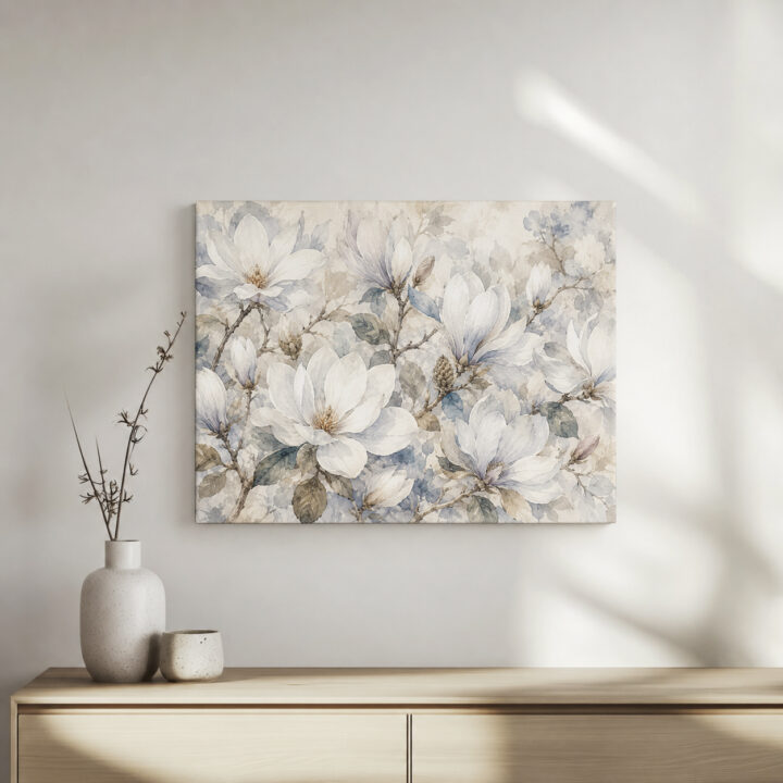 Leinwandbild Magnolien in Weiß und Blaugrau