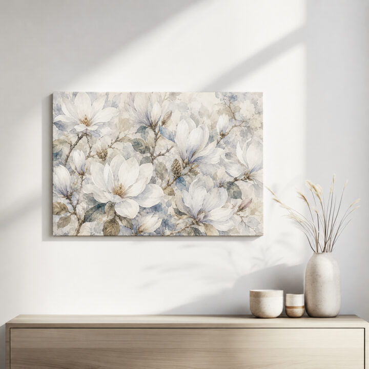 Leinwandbild Magnolien in Weiß und Blaugrau