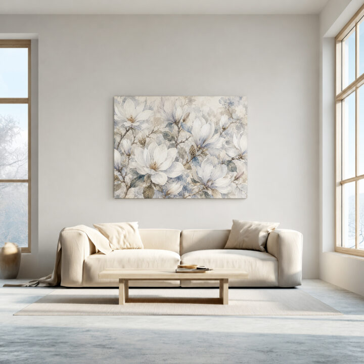 Leinwandbild Magnolien in Weiß und Blaugrau