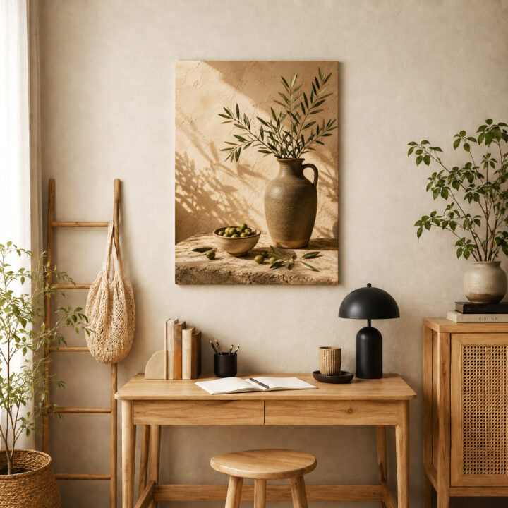 Leinwandbild Oliven und rustikale Keramik
