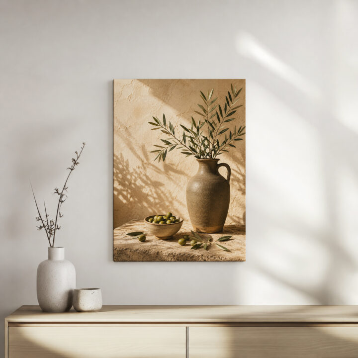 Canvas print Olives and Rustic Ceramics