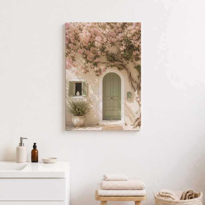 Leinwandbild Bougainvillea an grüner Tür