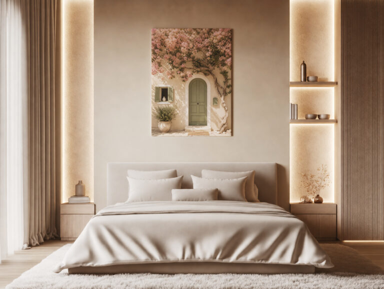 Canvas print Bougainvillea by a Green Door