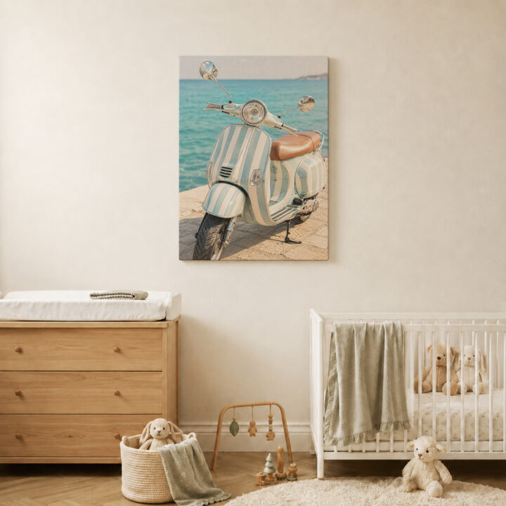 Leinwandbild Retro-Roller am Meer