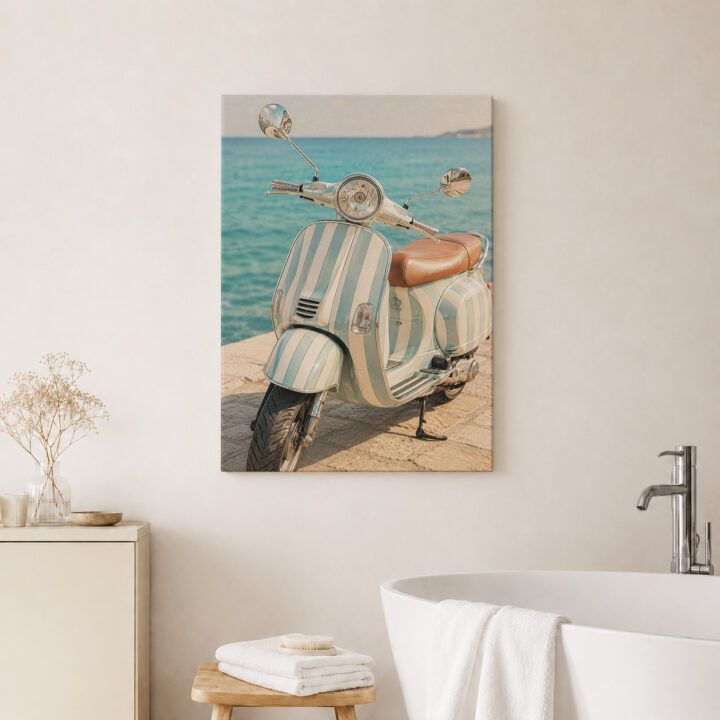 Leinwandbild Retro-Roller am Meer
