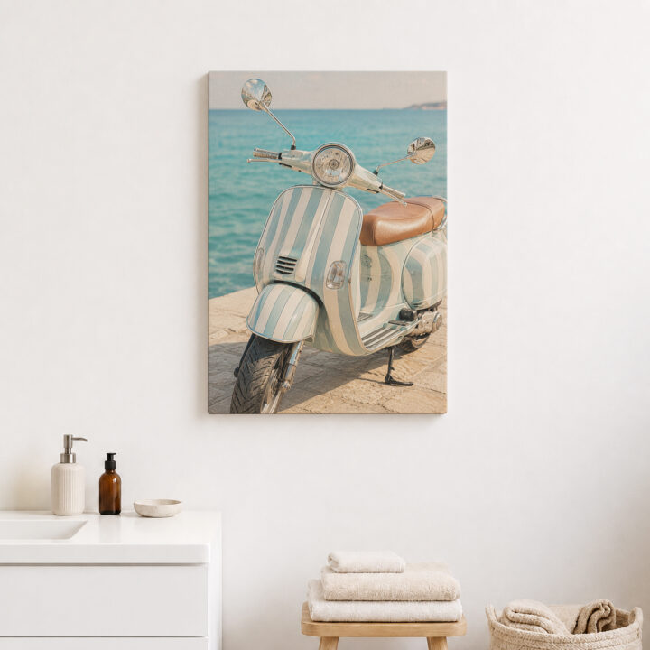Leinwandbild Retro-Roller am Meer