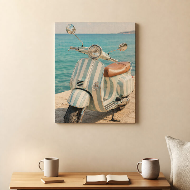 Leinwandbild Retro-Roller am Meer