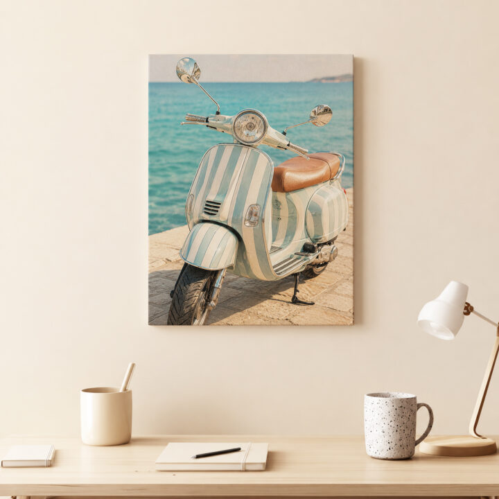 Leinwandbild Retro-Roller am Meer