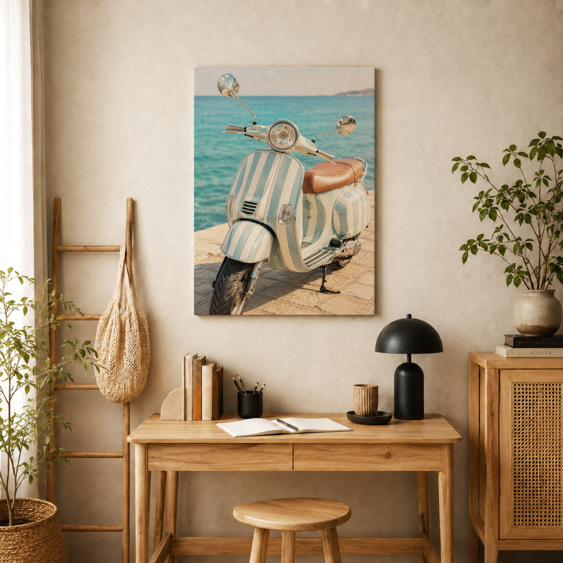 Leinwandbild Retro-Roller am Meer
