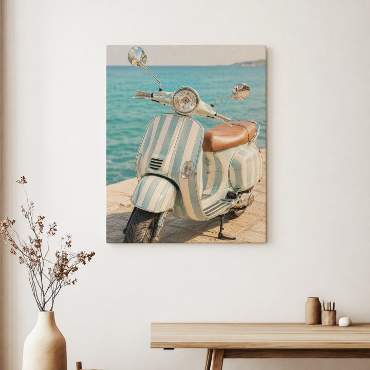 Leinwandbild Retro-Roller am Meer