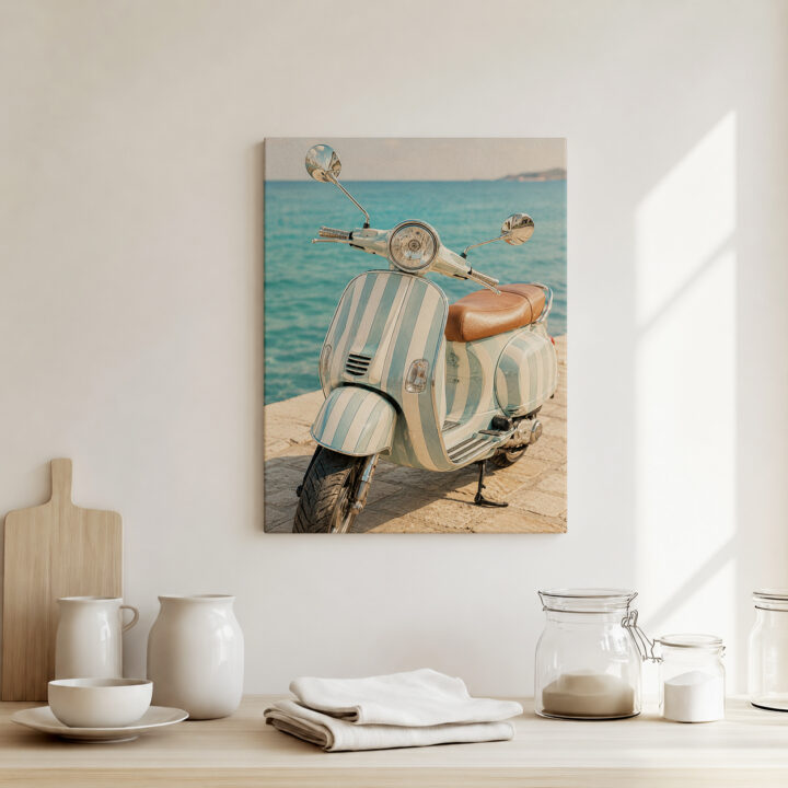 Canvas print Retro Scooter by the Sea