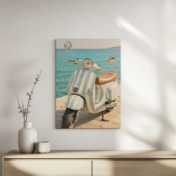 Leinwandbild Retro-Roller am Meer