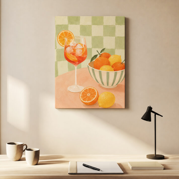 Leinwandbild Zitrusfrüchte und Spritzglas