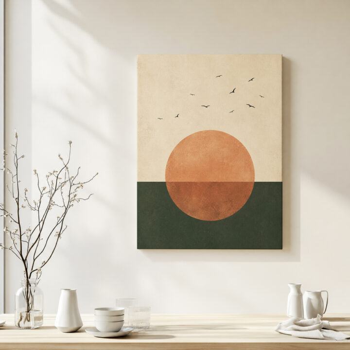 Leinwandbild Terrakotta-Kreis und Vögel