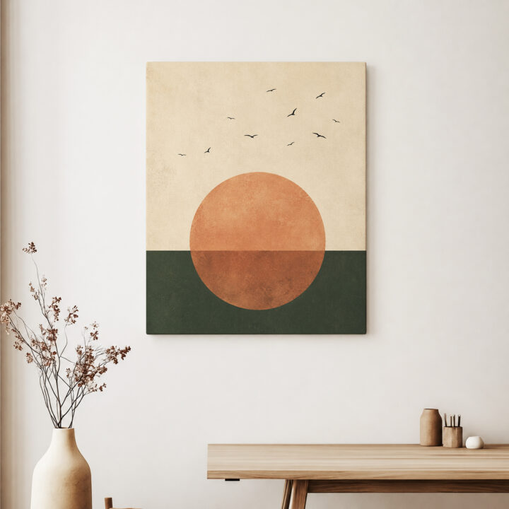 Leinwandbild Terrakotta-Kreis und Vögel