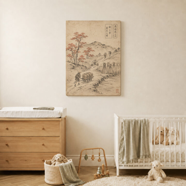 Leinwandbild Japanischer Weg im Holzschnittstil