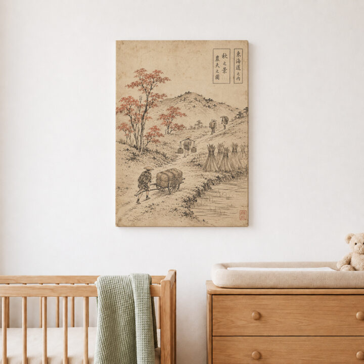 Leinwandbild Japanischer Weg im Holzschnittstil