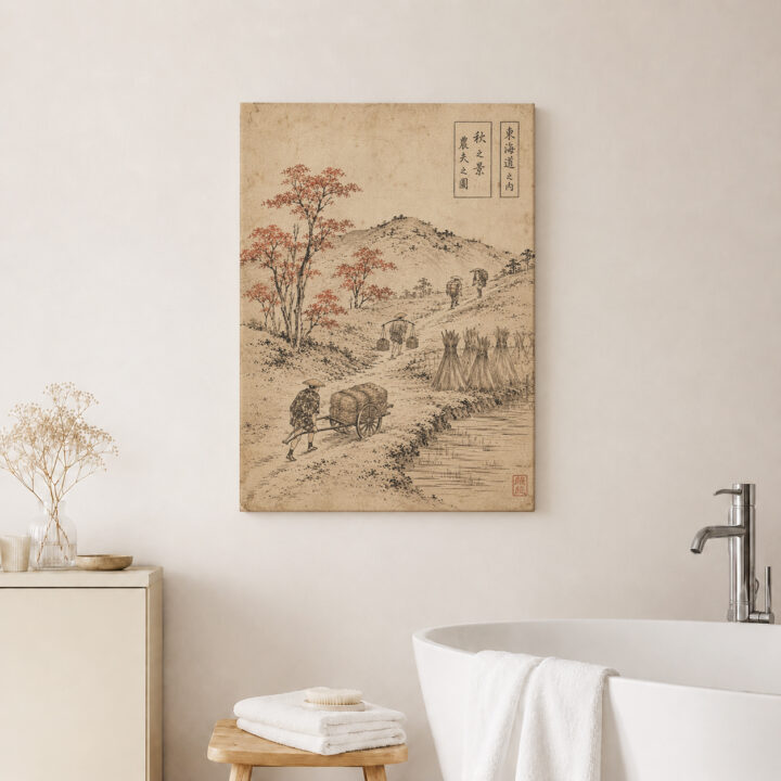 Leinwandbild Japanischer Weg im Holzschnittstil
