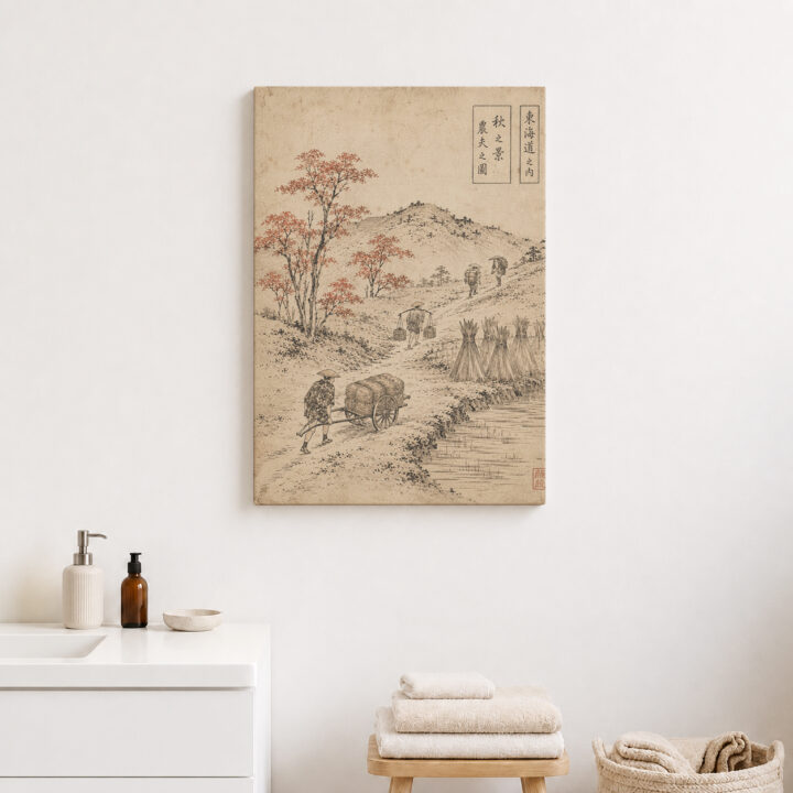 Leinwandbild Japanischer Weg im Holzschnittstil