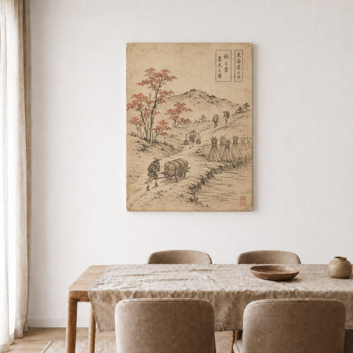 Leinwandbild Japanischer Weg im Holzschnittstil