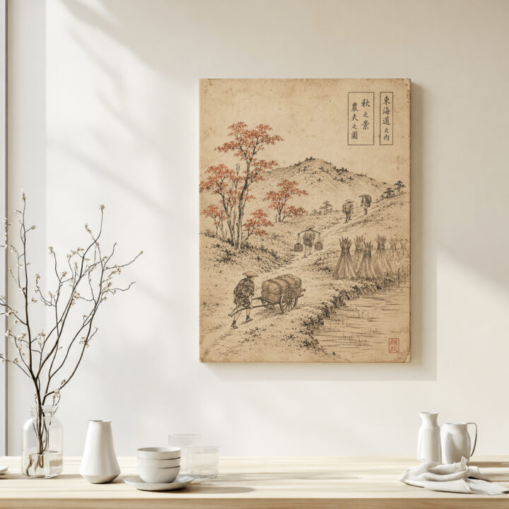 Leinwandbild Japanischer Weg im Holzschnittstil