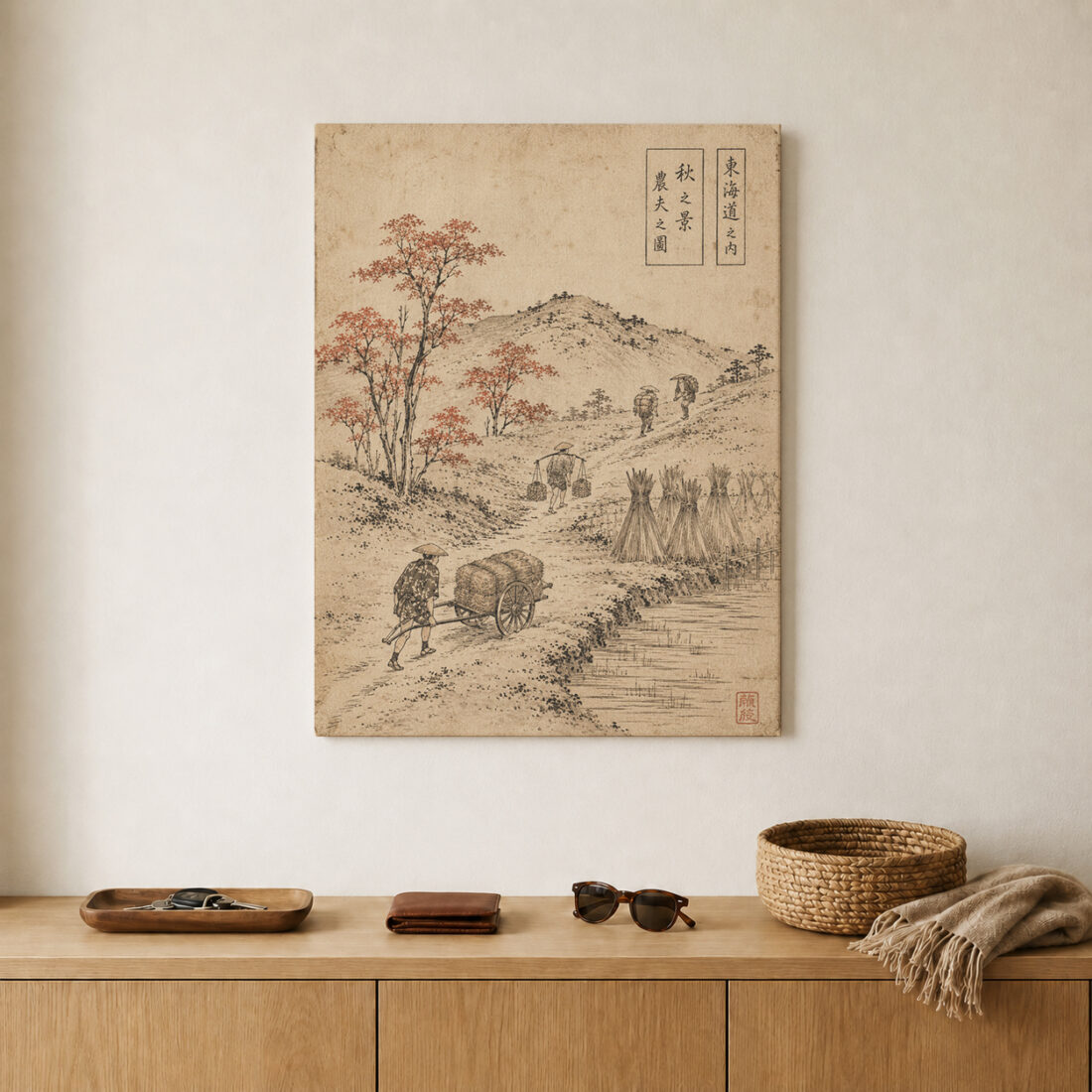 Leinwandbild Japanischer Weg im Holzschnittstil