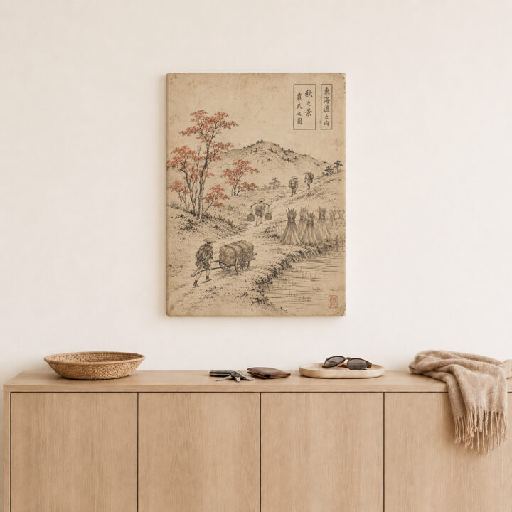 Leinwandbild Japanischer Weg im Holzschnittstil