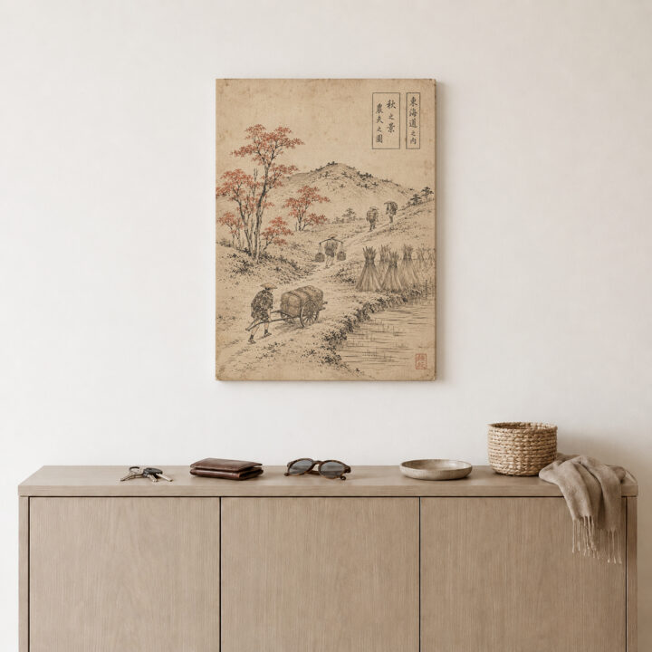 Leinwandbild Japanischer Weg im Holzschnittstil