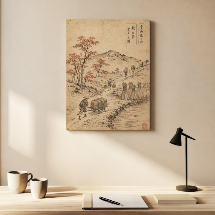 Leinwandbild Japanischer Weg im Holzschnittstil