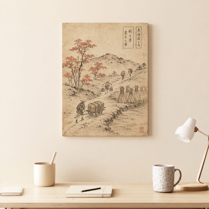 Leinwandbild Japanischer Weg im Holzschnittstil