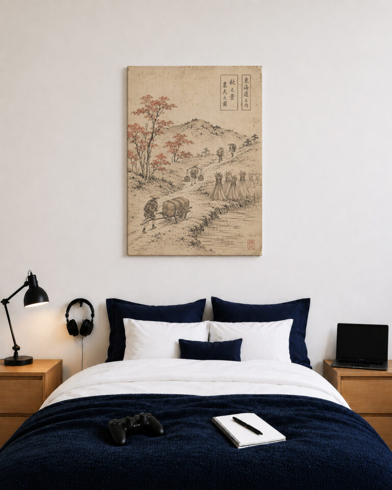 Leinwandbild Japanischer Weg im Holzschnittstil