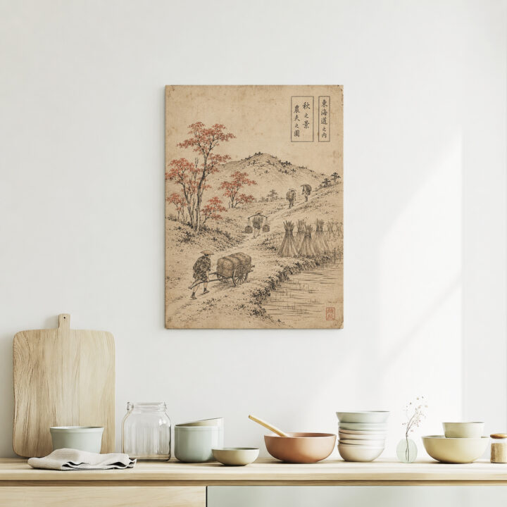 Leinwandbild Japanischer Weg im Holzschnittstil
