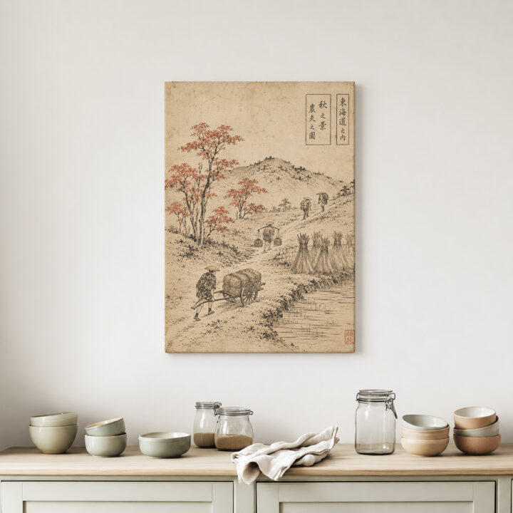 Leinwandbild Japanischer Weg im Holzschnittstil