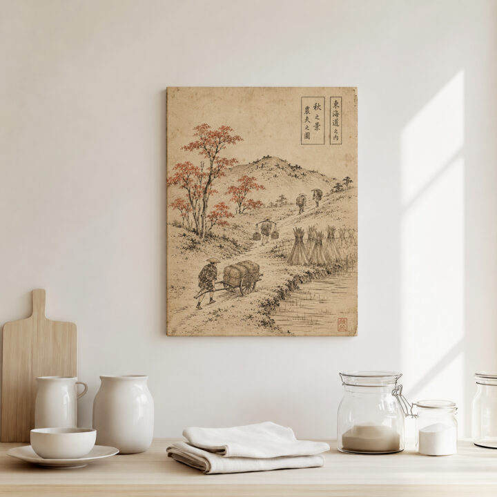 Leinwandbild Japanischer Weg im Holzschnittstil