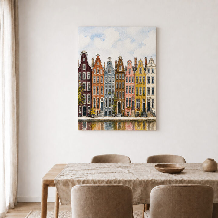 Leinwandbild Amsterdamer Häuser am Kanal