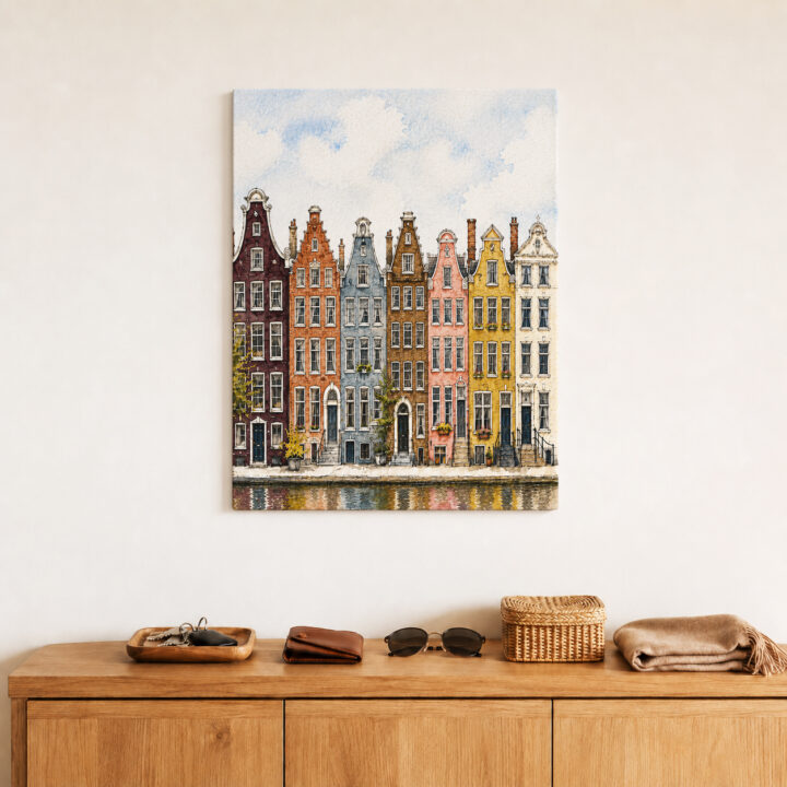 Leinwandbild Amsterdamer Häuser am Kanal