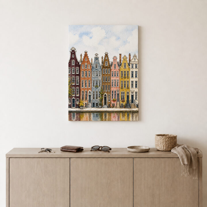 Leinwandbild Amsterdamer Häuser am Kanal