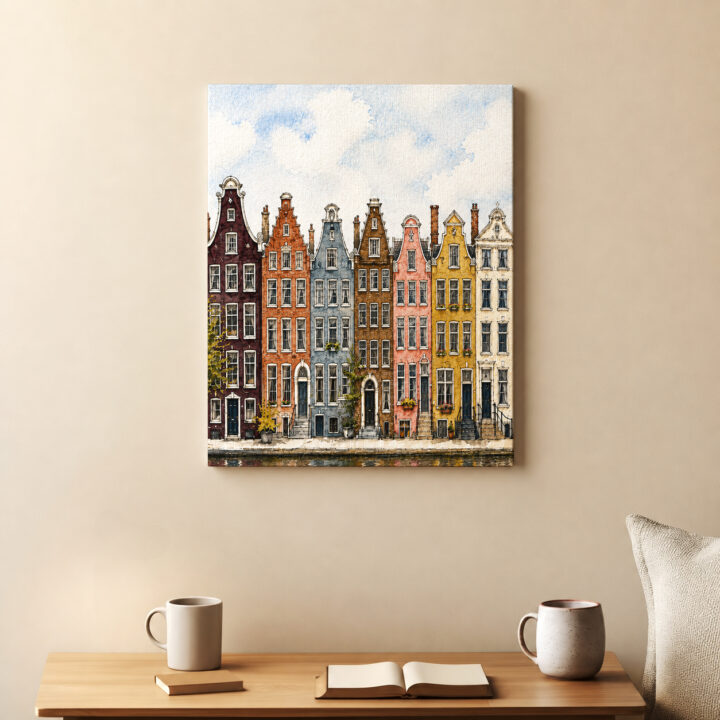 Leinwandbild Amsterdamer Häuser am Kanal
